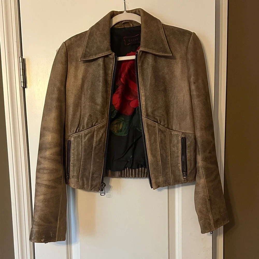 Guess Brown Leather Jacket - Picture 2 of 16